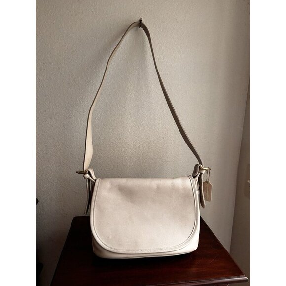 Coach VINTAGE Fletcher Crossbody #4150 Leather Flap Bag shoulder/ Handbag Ivory - Picture 1 of 11
